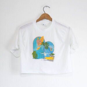 Vintage Surfing Crop Top T Shirt Large
